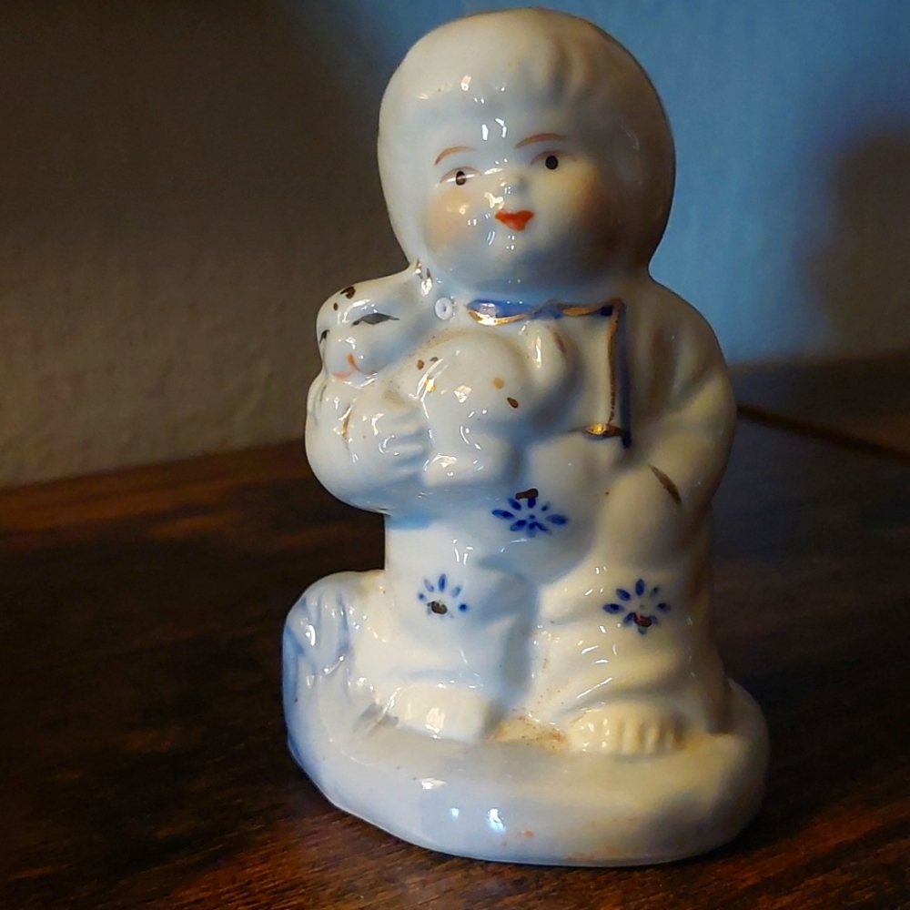 Japanese Porcelain Girl Figurine with Cat